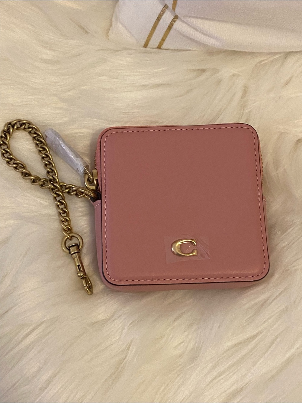 BN- Coach Bubble Gum Pink Leather Small Coin Case Chain Wristlet Wallet # CI811G